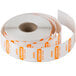 A roll of white National Checking Company Saturday food labeling stickers.