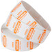 A roll of white labels with orange text for Saturday.