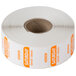 A roll of white paper with orange and white labels that say Saturday.