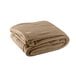 A folded tan Oxford 100% polyester fleece blanket.