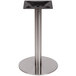 A BFM Seating stainless steel table base on a white surface.