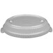 A Tablecraft natural cast aluminum shallow oval casserole dish with a white lid.