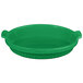 A green Tablecraft cast aluminum shallow oval casserole bowl with handles.