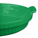 A green Tablecraft cast aluminum shallow oval casserole dish with a handle.