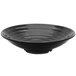 A black Elite Global Solutions melamine bowl with a spiral design.