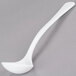 A Tablecraft white cast aluminum long ladle with a white handle.