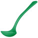 A green cast aluminum ladle with a long handle.