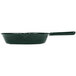 A Tablecraft Hunter Green and White Speckle cast aluminum frying pan with a handle.