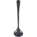 A Tablecraft black cast aluminum long ladle with blue speckles on the handle.