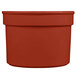 A red round container with a white background.