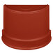 A red plastic lid on a Tablecraft copper soup bowl with a white background.