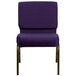 A Royal Purple Flash Furniture church chair with a gold metal frame.