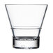 A clear plastic Thunder Group starburst rocks glass with a triangular shaped rim.