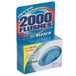 A box of 2000 Flushes Blue Plus Bleach toilet cleaner with red accents.