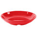 A red melamine bowl with a speckled surface.