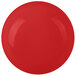 A red melamine bowl with white lines on the rim.