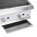 A Cooking Performance Group stainless steel gas countertop charbroiler with two burners.