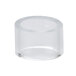 A clear glass cylinder with a white background.
