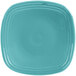 A blue square Fiesta® china salad plate with a white center.