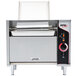 An APW Wyott vertical conveyor bun grill toaster with the lid open.