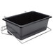 A black rectangular container with metal handles on a metal stand.