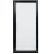 A black rectangular door with a black border and white glass panels.