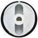 A white and black plastic knob with a hole in the center for Nemco hot dog grills.