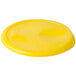 A yellow lid for a Rubbermaid food storage container.