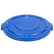 A blue plastic lid with a handle.