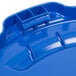 A blue Rubbermaid lid for a round trash can.