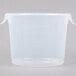 A clear plastic Rubbermaid food storage container with a lid.