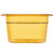 A yellow Rubbermaid plastic food pan.