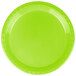 A lime green plastic plate on a white background.
