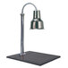 A silver stainless steel Hanson Heat Lamp with a black synthetic granite base over a black surface.