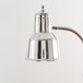 A Hanson Heat Lamps chrome and silver freestanding heat lamp with a flexible neck and metal shade.