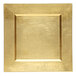 A square gold plastic charger plate with a square design.