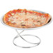 An American Metalcraft stainless steel pizza stand with a pizza on it.