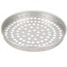 An American Metalcraft tin-plated steel round pizza pan with perforations.