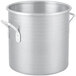 A close-up of a Vollrath Wear-Ever aluminum stock pot with handles.