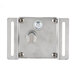 A stainless steel Perfect Fry drawer motor door lock with latch and two holes.