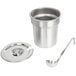 A stainless steel Nemco 4 quart inset kit with ladle and cover.