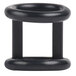 A black rubber Cornelius caged O-ring with a metal ring.