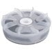 A gray plastic circular impeller with a white center and holes.