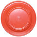 A red Elite Global Solutions melamine plate with a logo.