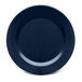 A close up of a blue Elite Global Solutions melamine plate with a white circle in the center.