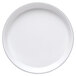 A white Elite Global Solutions round plate with black trim.