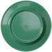 A green Elite Global Solutions melamine plate with a circular rim and logo on it.