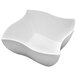 A white Elite Global Solutions square melamine bowl with a curved edge.