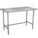 An Advance Tabco stainless steel work table with legs.