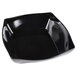 An Elite Global Solutions black square melamine bowl with a curved edge.